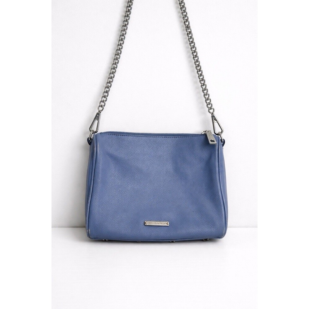 Rebecca Minkoff Blue Leather Crossbody Bag Chain Strap Silver Hardware